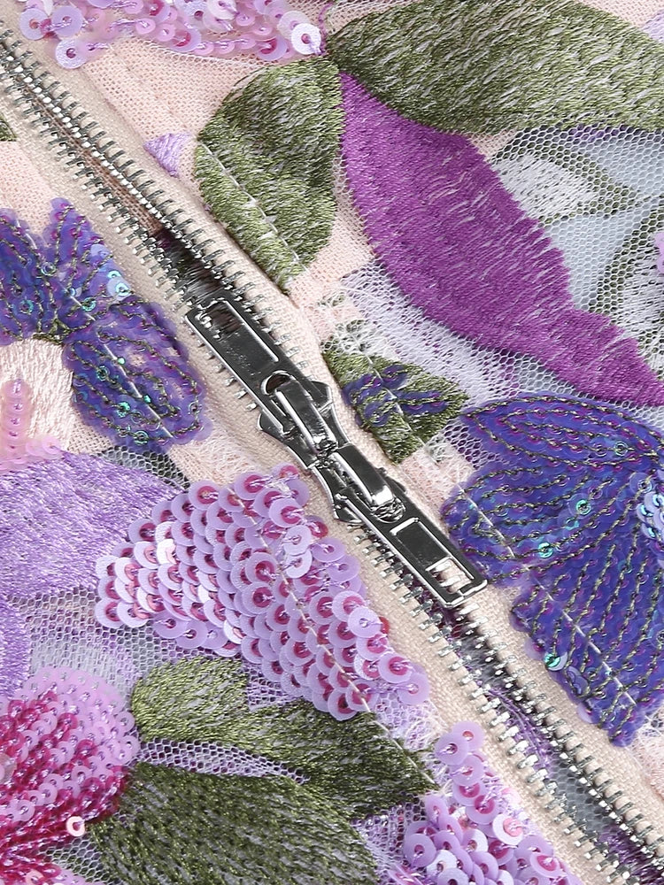 Sequin Floral-Embellished Lavender Strapless Dress