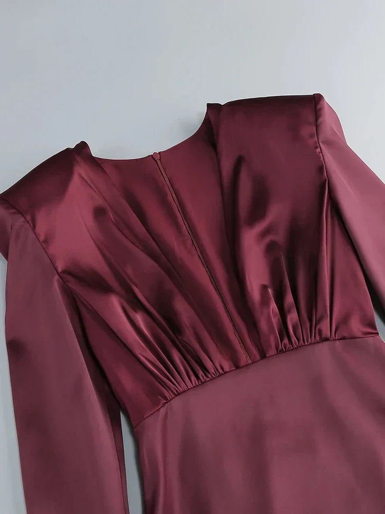 Deep V Neck Folds Design Long Dress