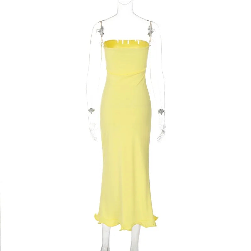 Frill Trim Tube Midi Dress