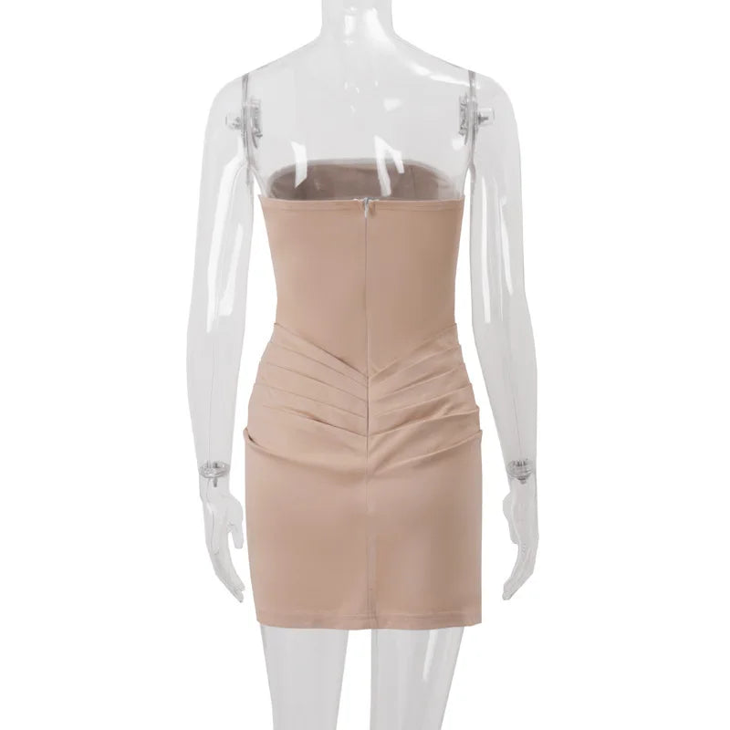 Strapless Khaki High Waist Mini Dress