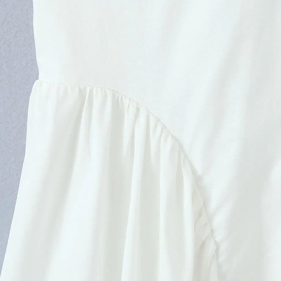 White Bow Halter Neck Pleated Midi Dress