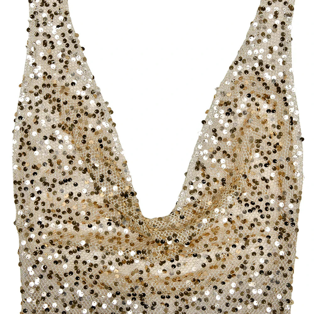 Open Back Sequins Sparkling Halter Maxi Dress