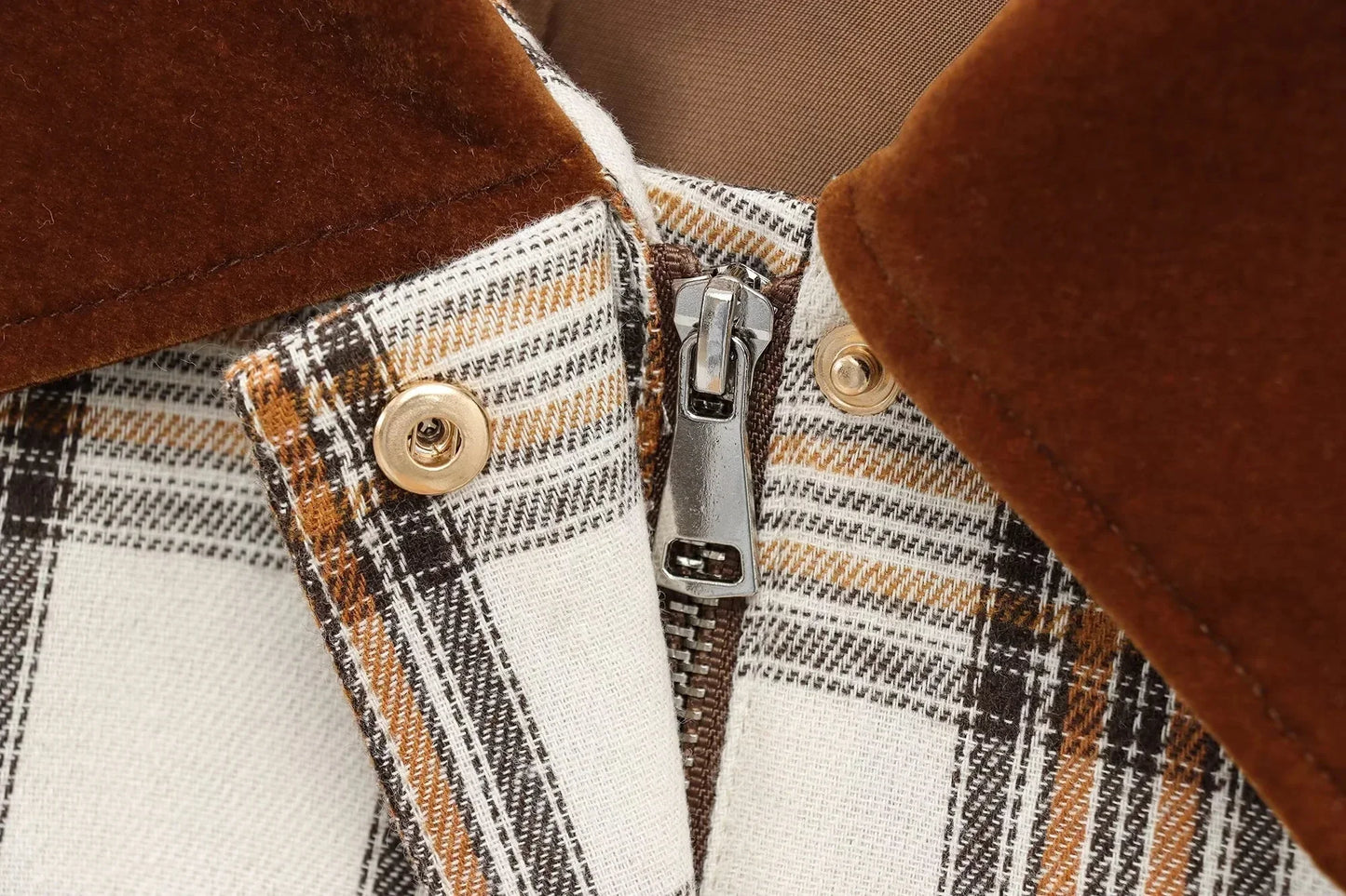 Plaid Turn-down Collar Long Sleeve Coat