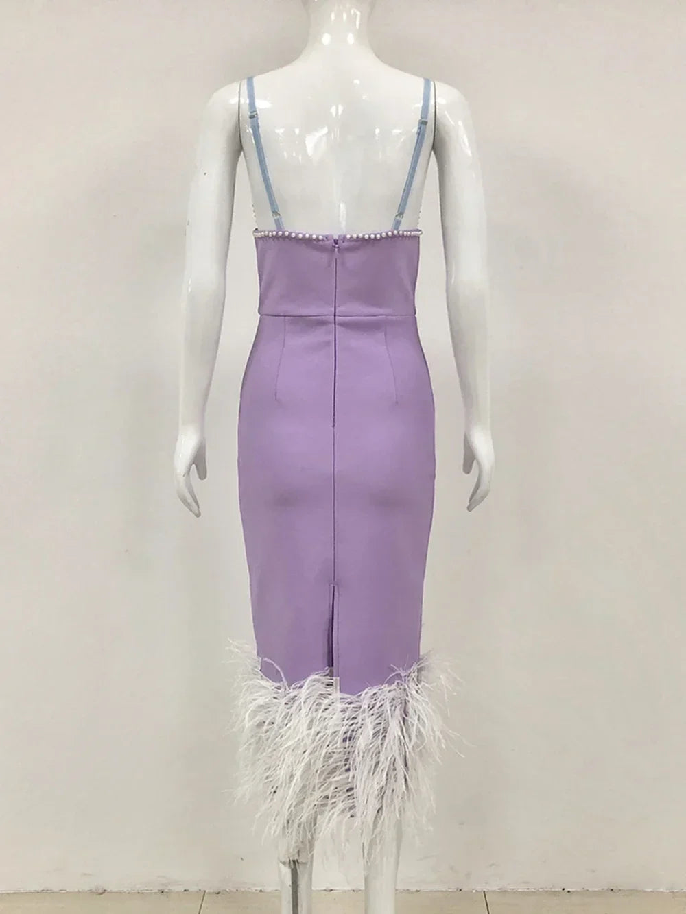 Feather & Bead Cocktail Spaghetti Strap Party Dress