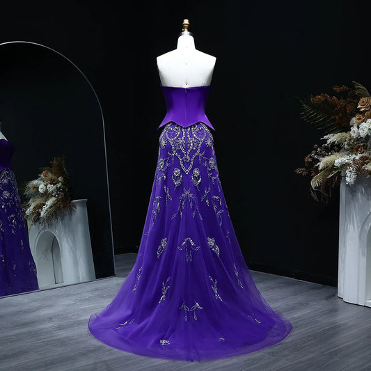 Tulle Strapless Sequined Evening Dress