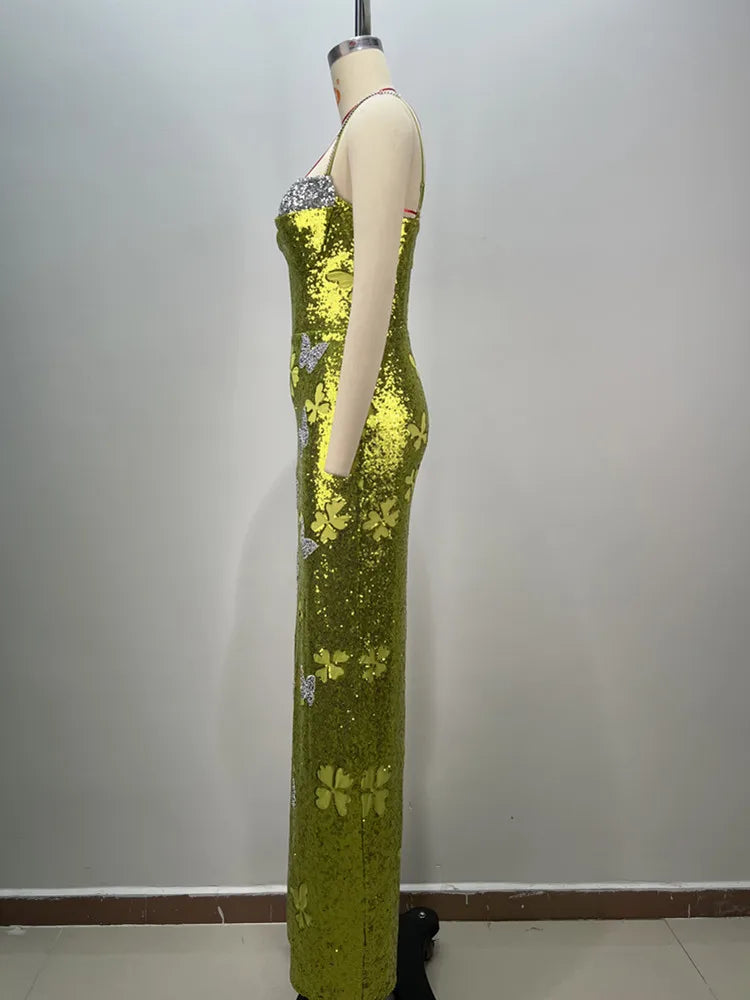 Mint Green Mesh Sequins Maxi Dress