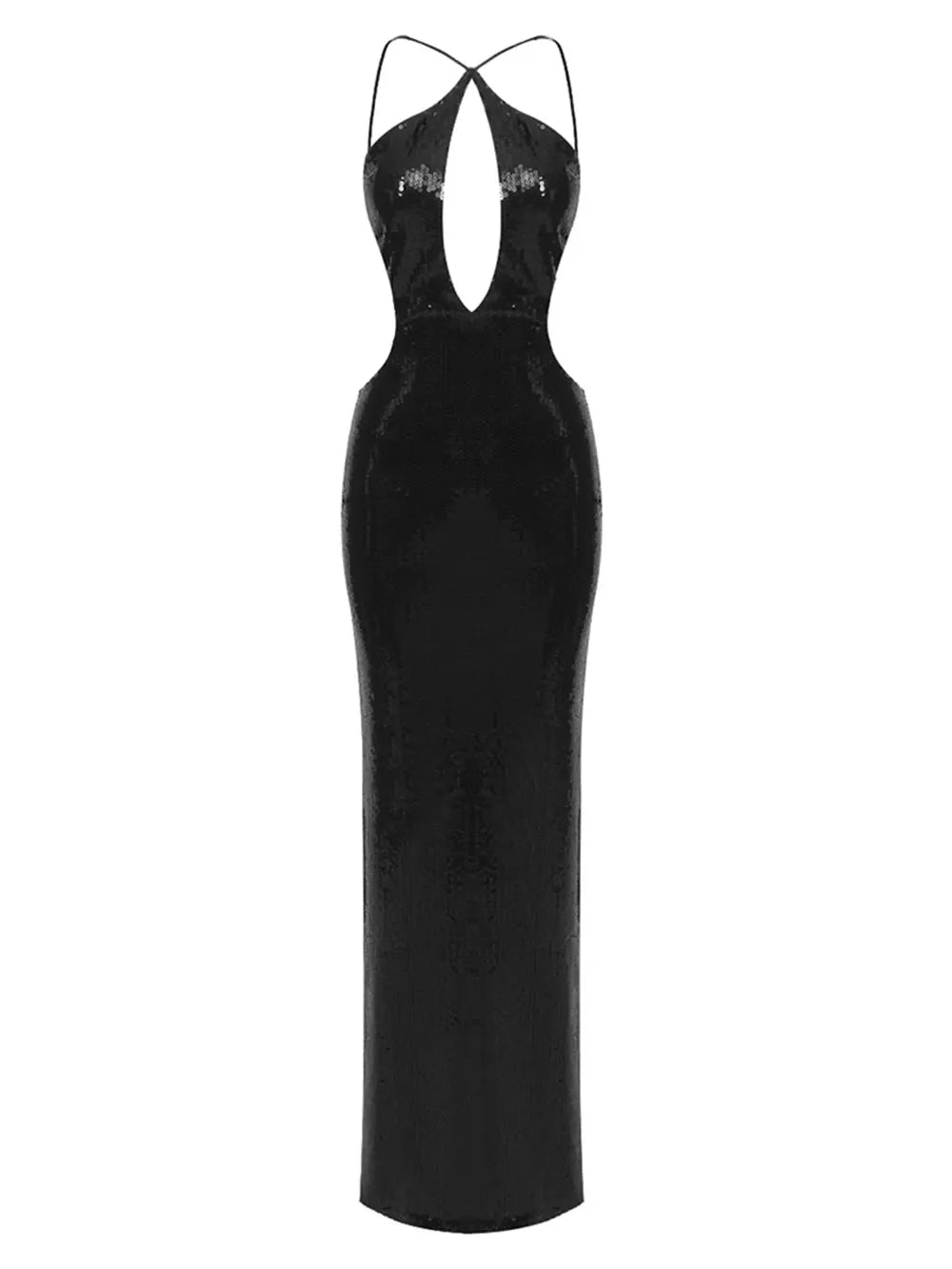 Gold Sequin Spaghetti Strap Hollow Long Dress