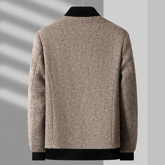 Wool Blend Bomber Jacket | Herringbone Texture | Regular Fit