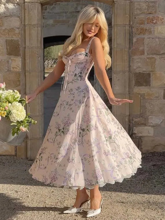 Floral Print Spaghetti Strap Midi Dress
