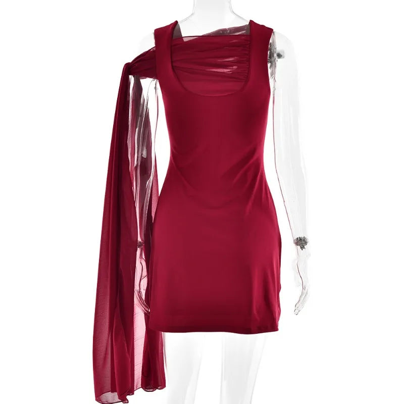 Asymmetrical Chiffon Ribbon Sleeveless Mini Dress