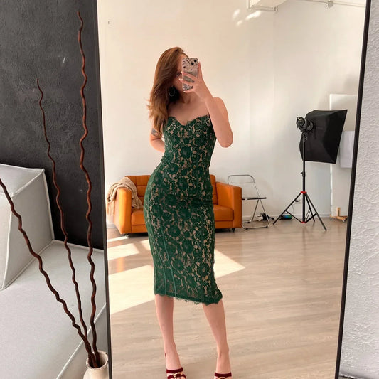 Spaghetti Strap Midi Green Dress