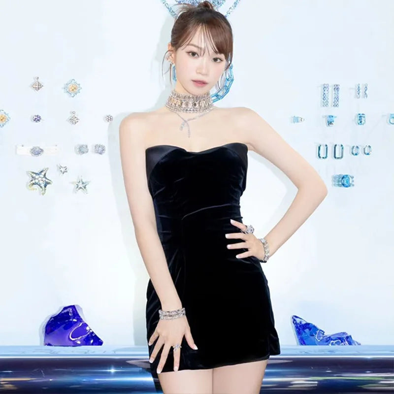 Velvet Off-shoulder Strapless Mini Dress