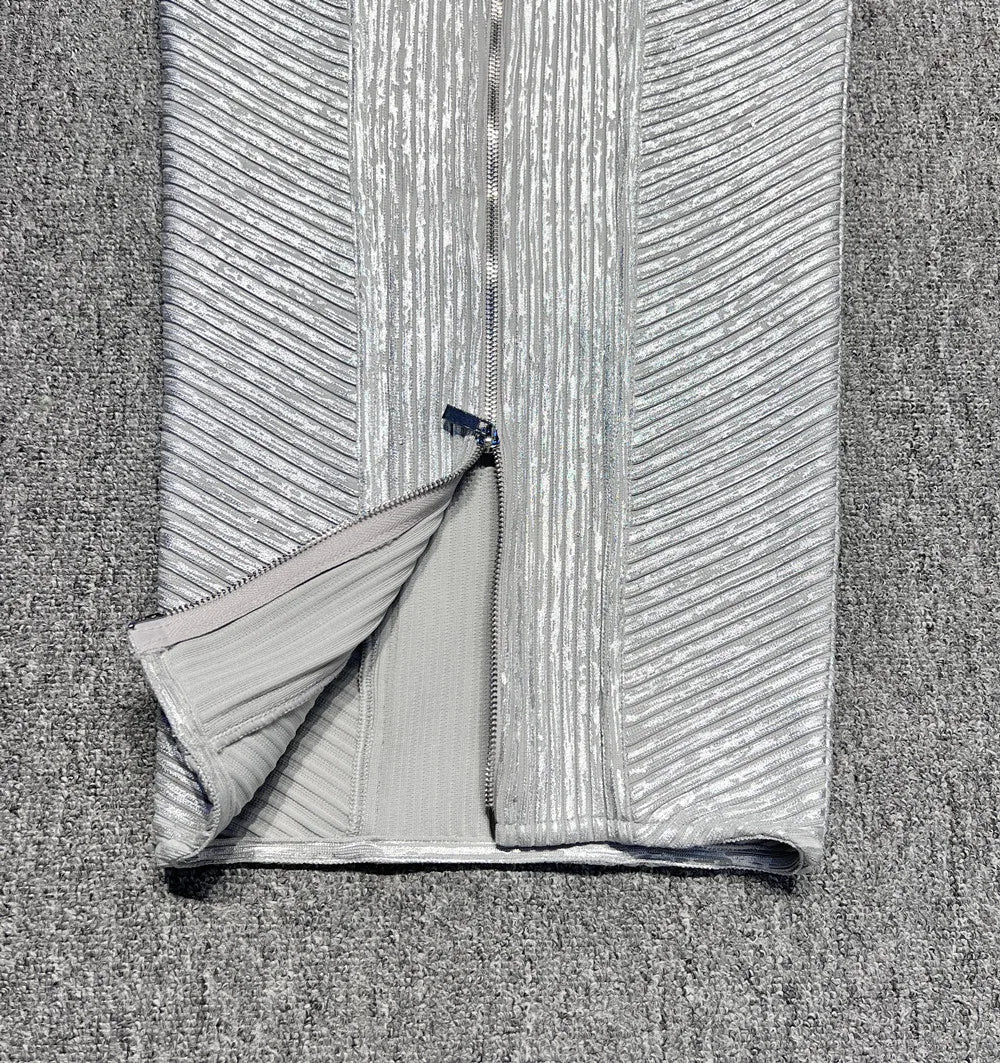 Spaghetti Strap Sleeveless Silver Midi Dress