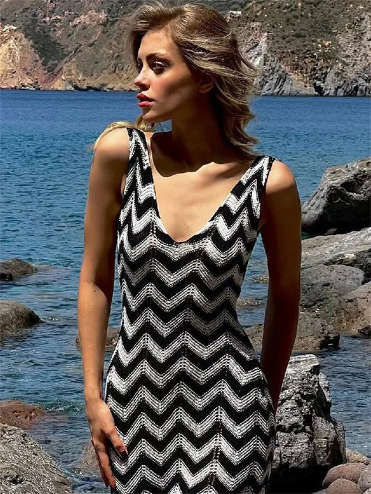 Striped Knit Contrast Women Dress