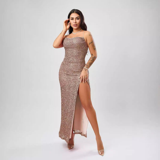 Sequin Formal Dress Sleeveless Split Dress