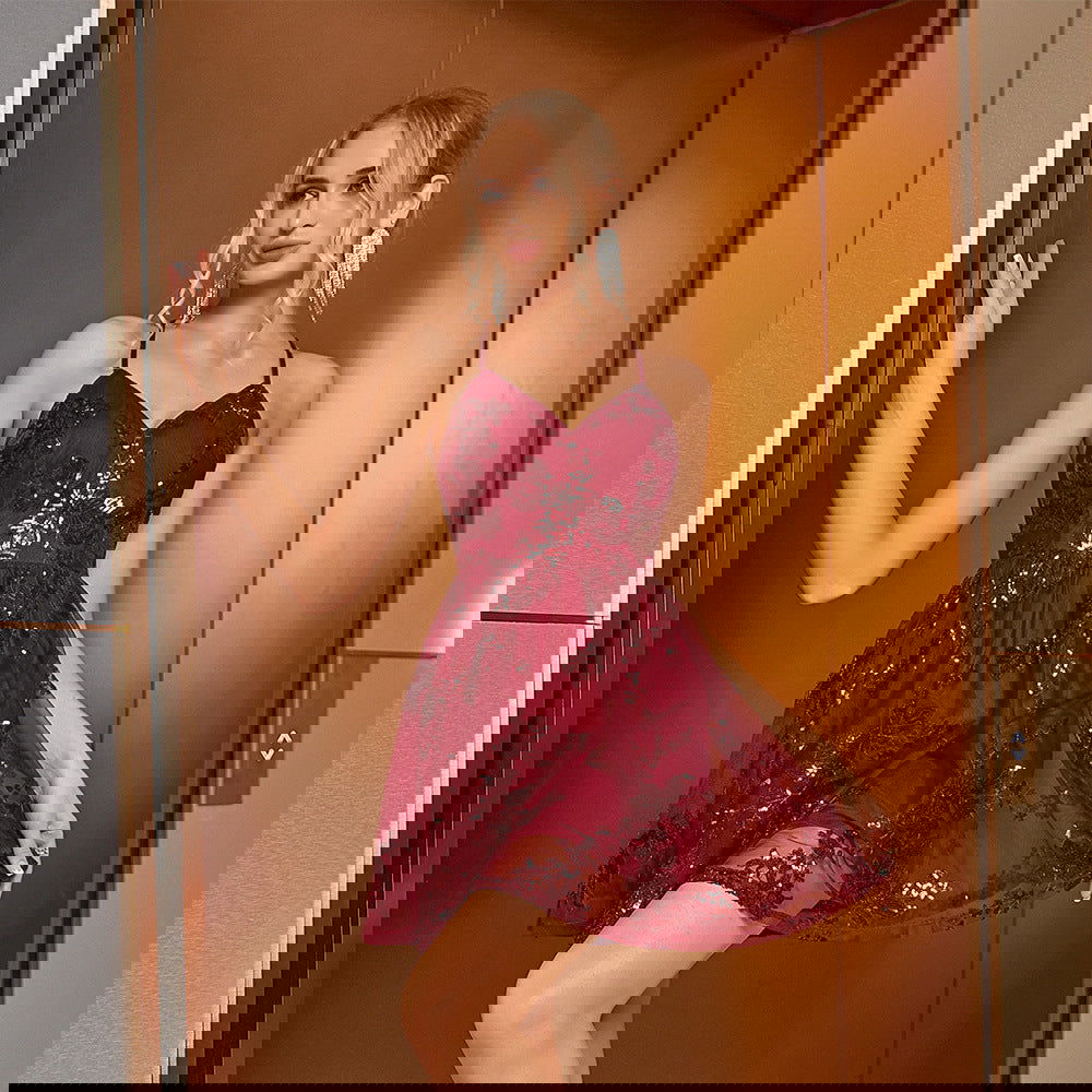 Spaghetti Straps Sleeveless Sequin Embroider Backless Cross Swing Dress