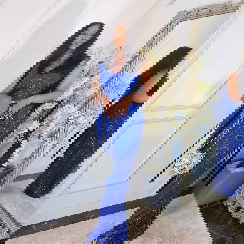 V neck Lace up Sequined Waist Dress