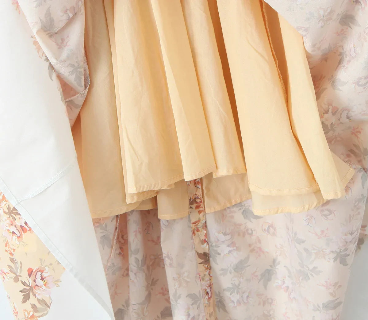 Slash Collar Flower Print Corset Style Pleated Midi Dress