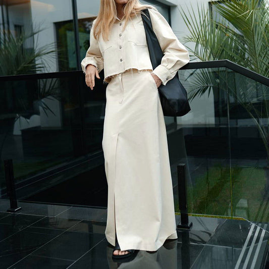 Skirt Set French Long Sleeved Shirt High Waist Split Dress Office Two Piece Suit for