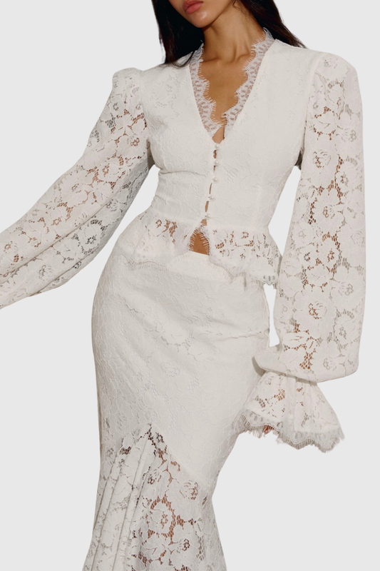 Umeko Lace Blouse & Maxi Skirt Set - White