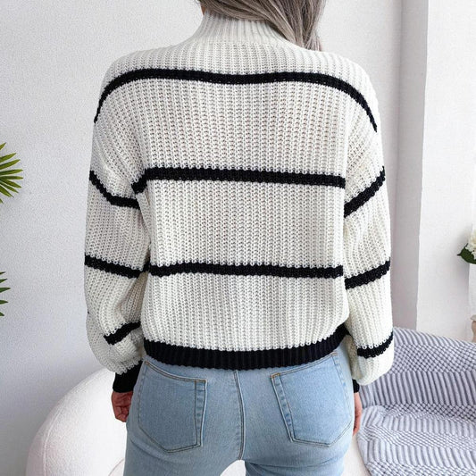 Striped Knit Sweater | High Neck | Relaxed Fit