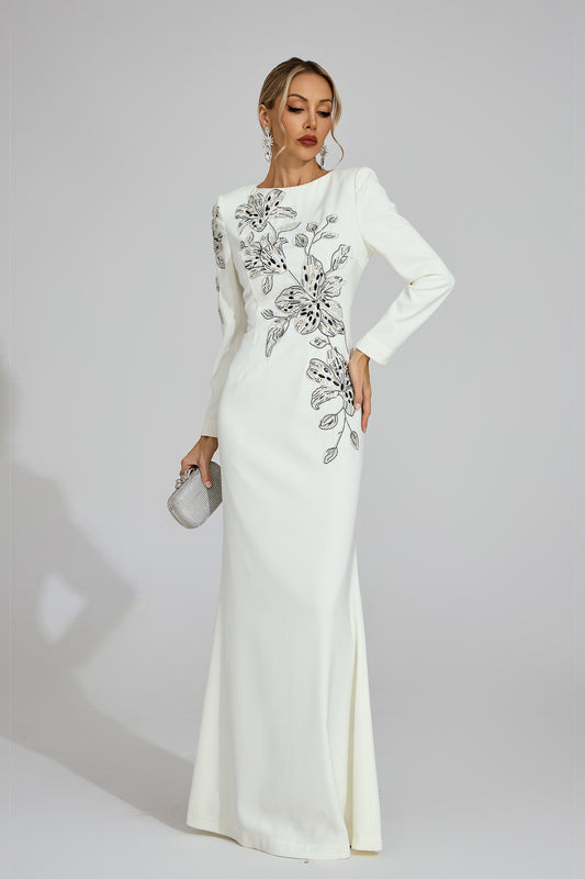 Yseult White Embroidered Maxi Dress