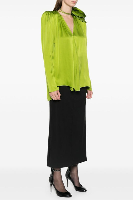 Zahirah Floral Appliqué Silk Blouse