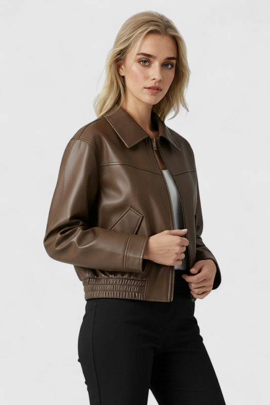 Nocturne Faux Leather Cropped Jacket | Zip Front And Structured Fit