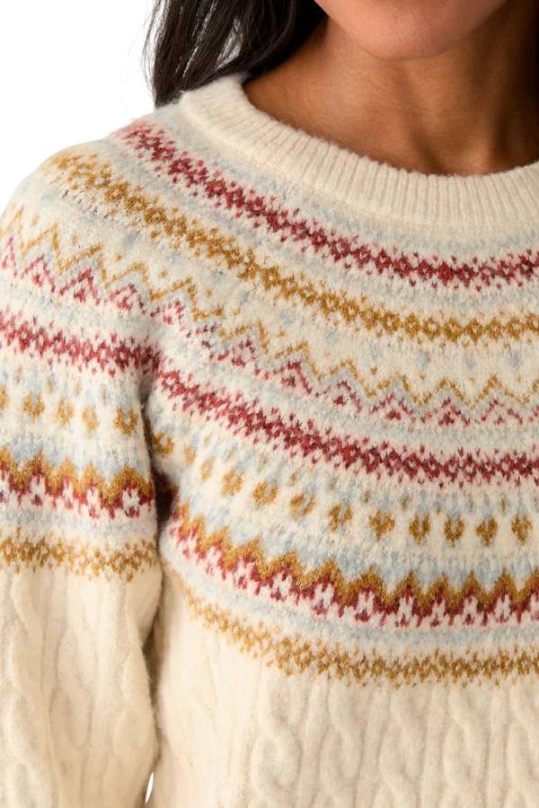 Suéter de cuello redondo con mezcla de cables Fairisle para mujer
