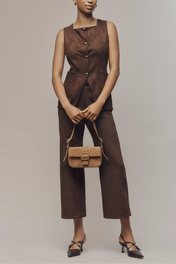 Maeve Faux-Suede Cutaway Vest