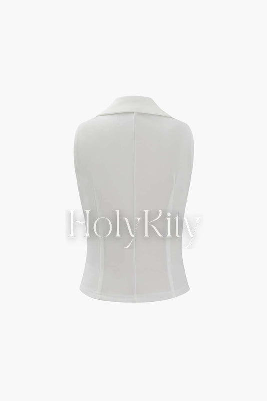 Button-Up Collared Crop Vest