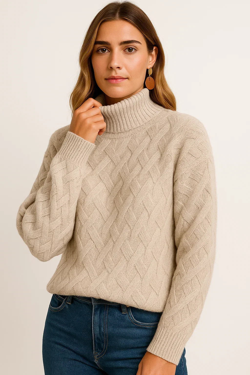 Maison Wool Blend Turtleneck Sweater | Textured Knit Design