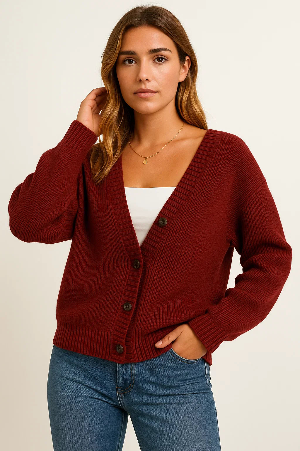 Maison Knit Cardigan | Ribbed V-Neck Button Design
