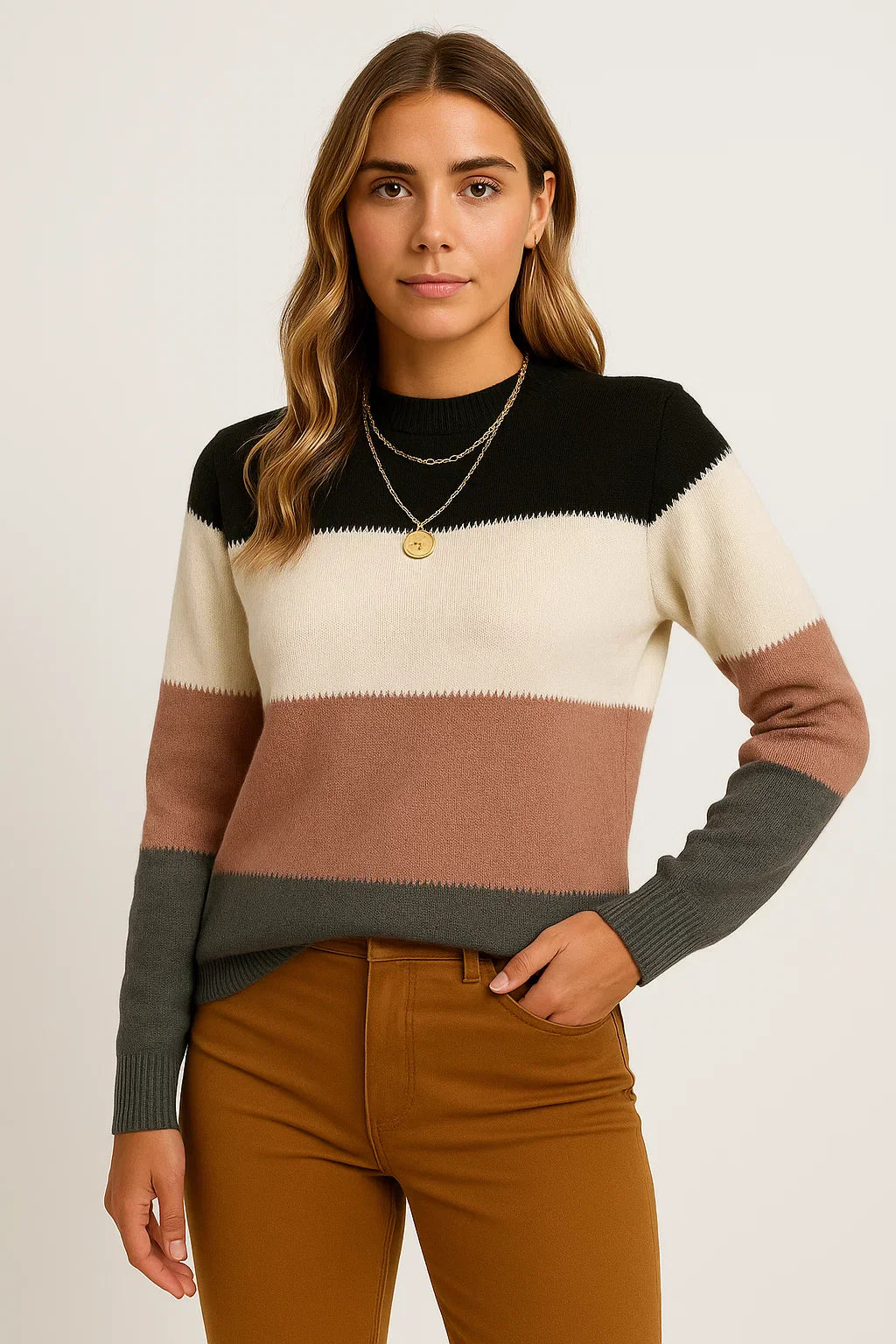 Wool-Blend Striped Sweater | Mock Neck | Relaxed Fit