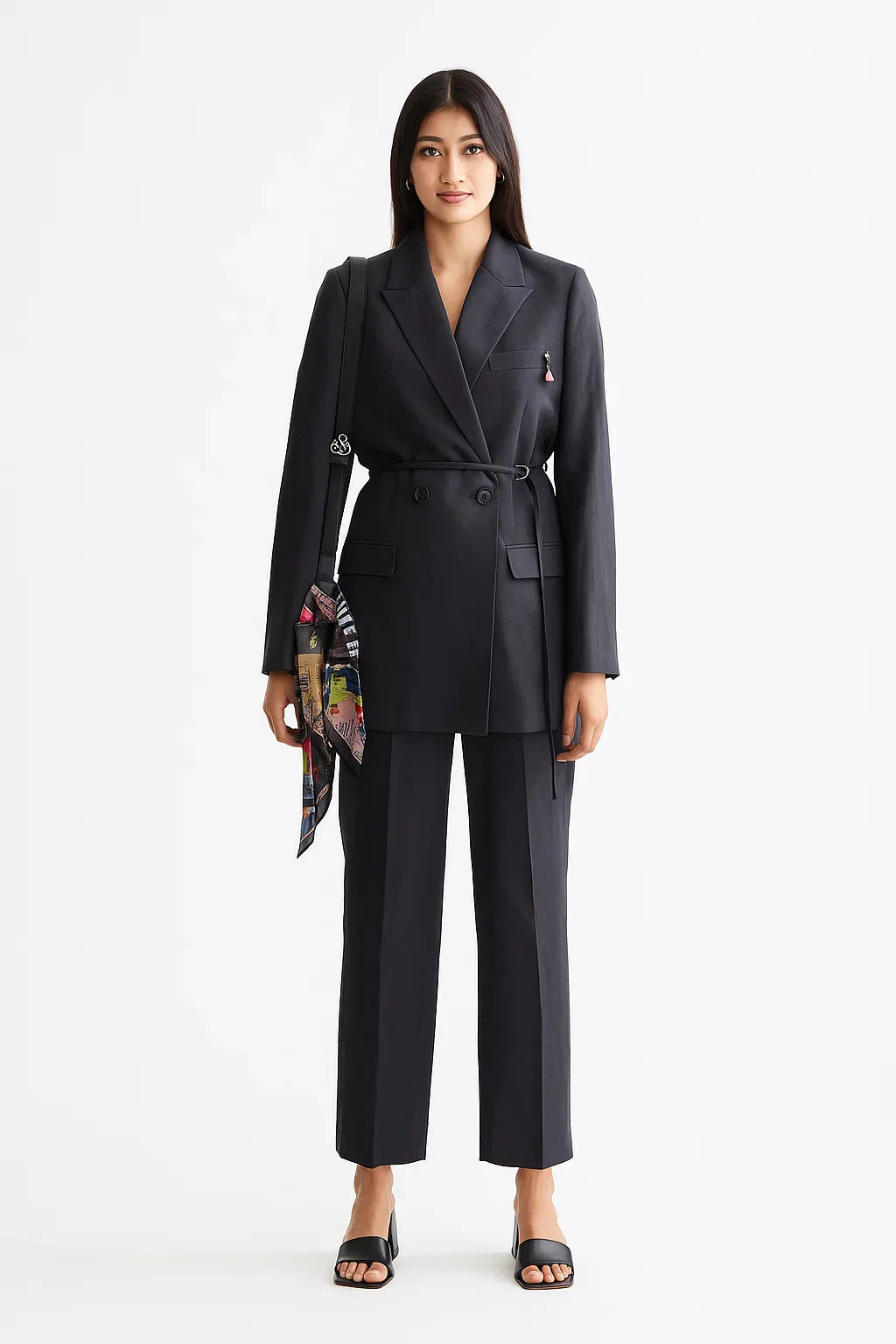 Double Breasted Longline Blazer | Twill Weave | Structured Fit