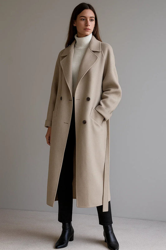 Wool Blend Long Coat | Oversized Fit | Belted Winter Design