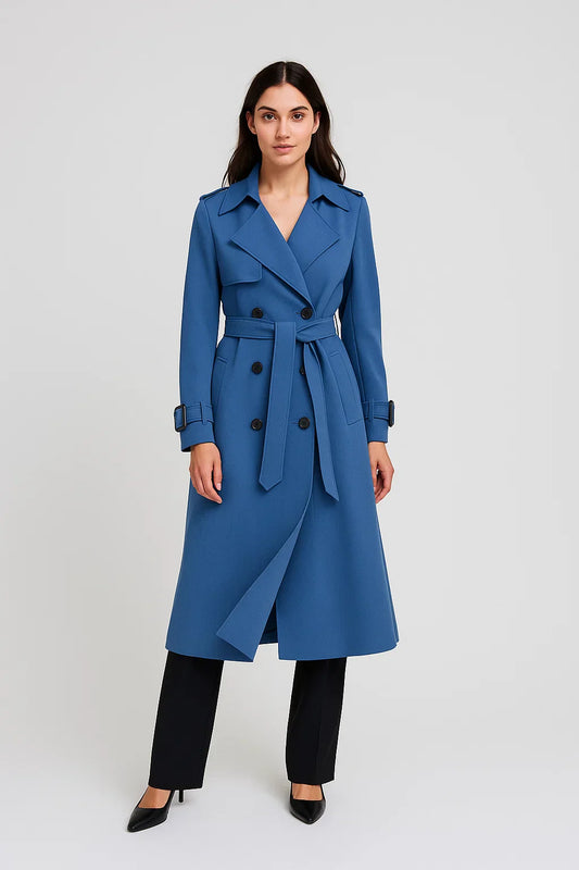 Maison Long Trench Coat | Belted A-Line Silhouette | Classic Mid-Season Design