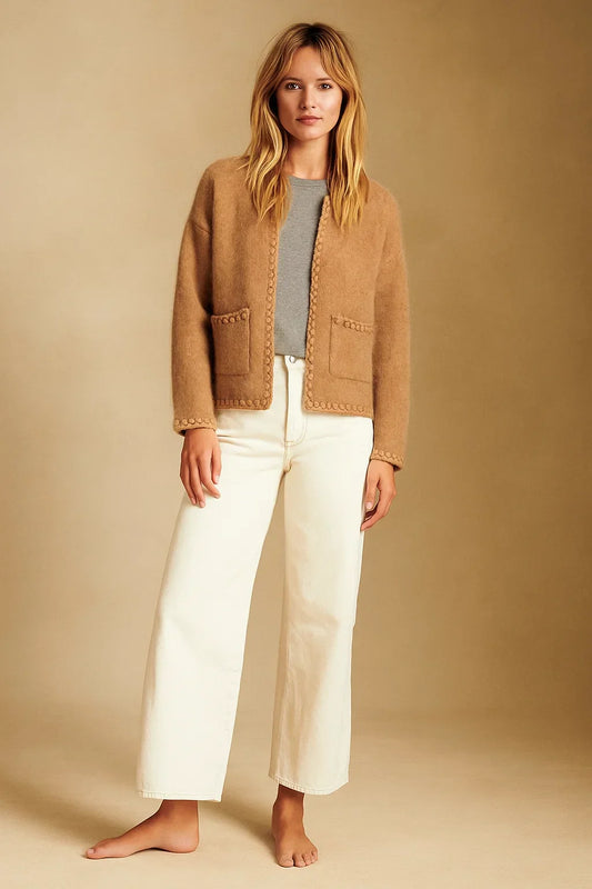 Wool Blend Cardigan Jacket | Boxy Fit | Textured Knit Finish