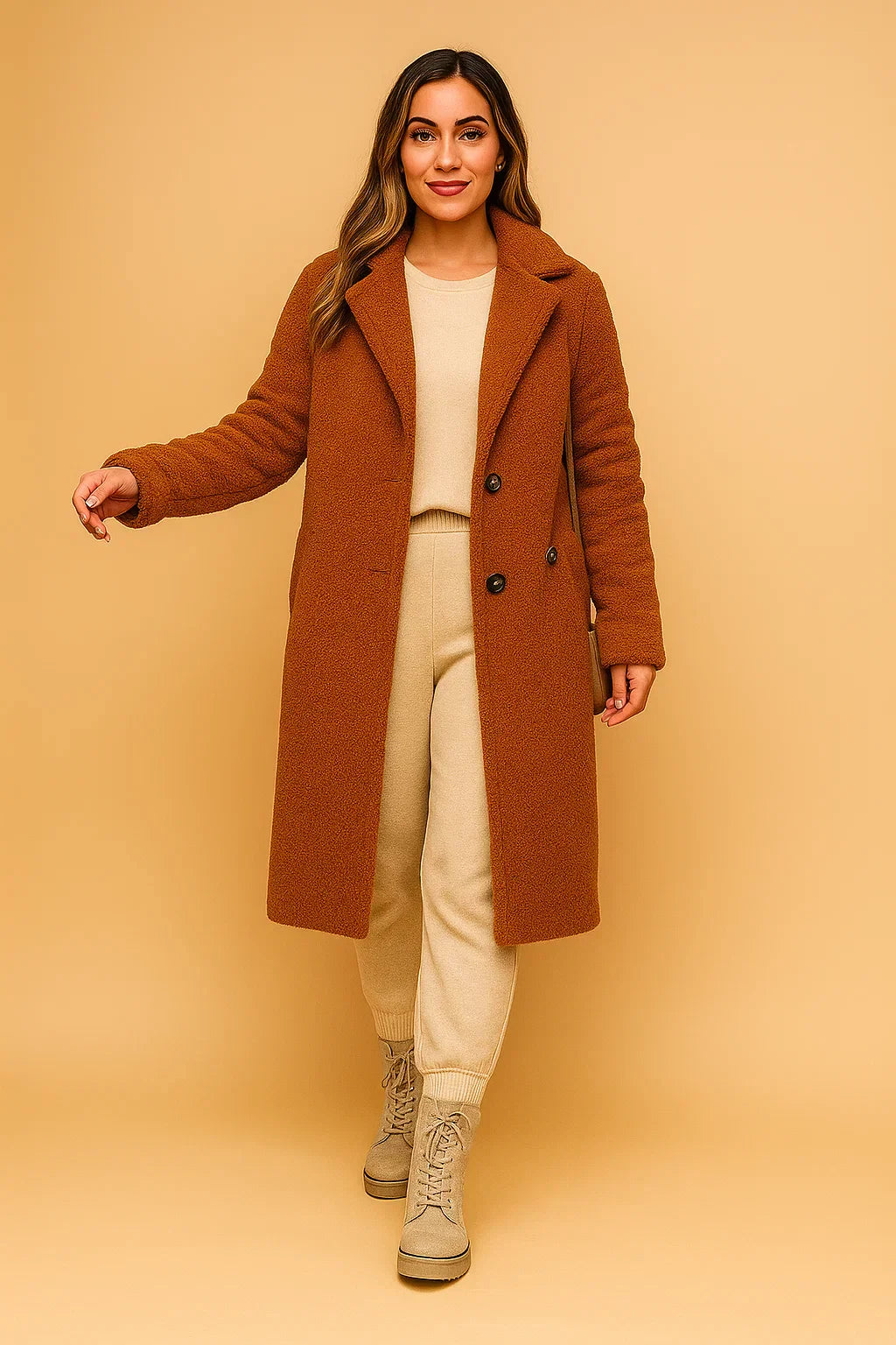 Maison Long Teddy Coat | Soft Textured Finish