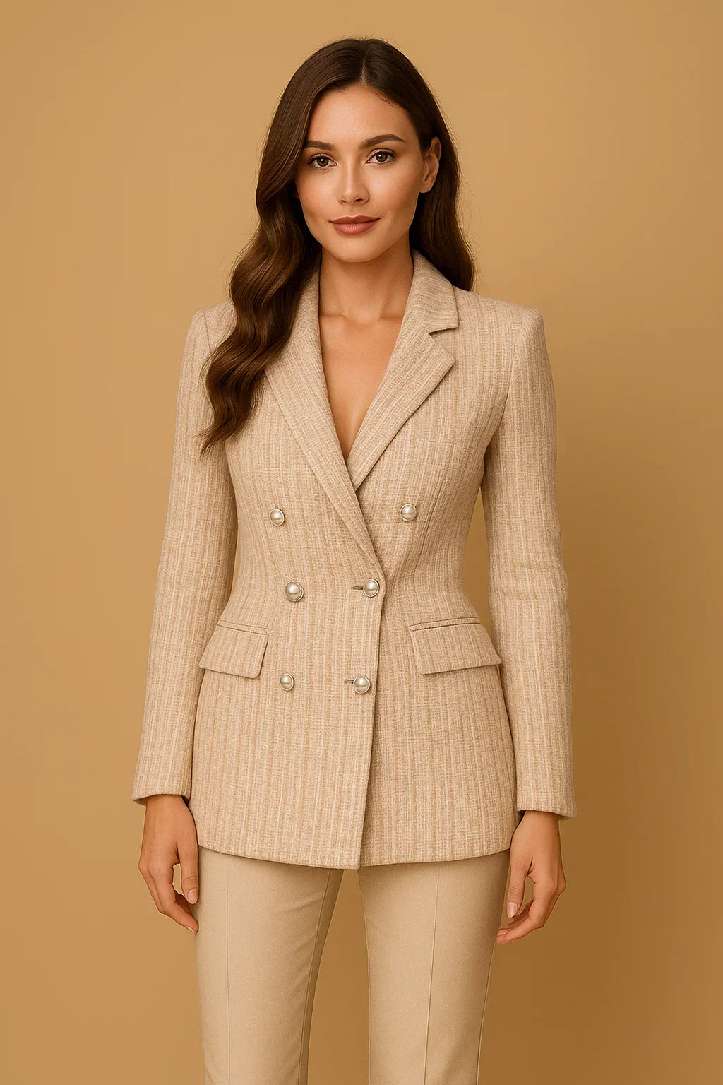 Double-Breasted Tweed Blazer | Pearl Buttons | Structured Fit
