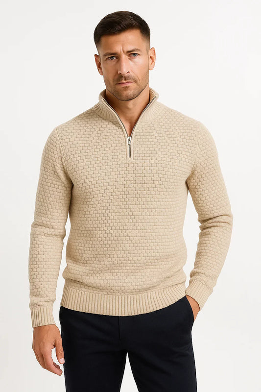 Men’s Waffle Quarter-Zip Sweater | Textured Knit | Modern Smart-Casual