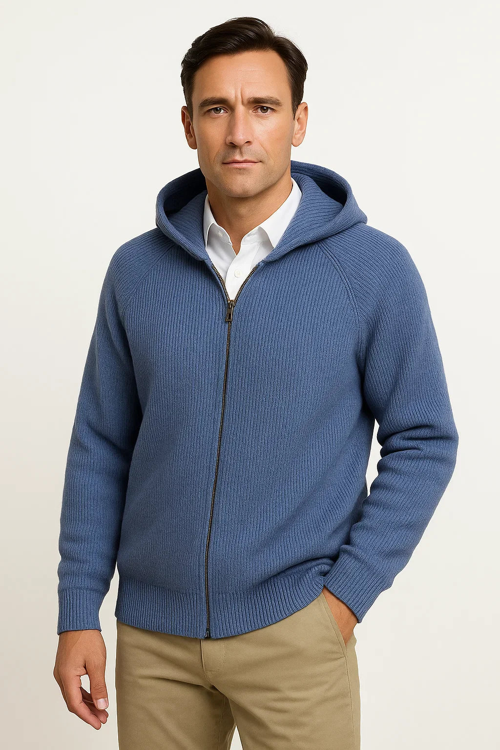 Men's Hooded Cardigan | Merino Wool Knit Zip Jacket