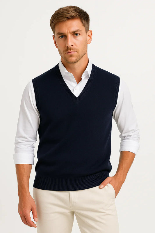 Men's Sleeveless Sweater Vest | Cotton Wool Blend | Classic Fit