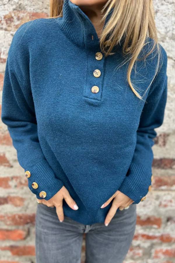 Solid Color Button Casual Loose Sweater