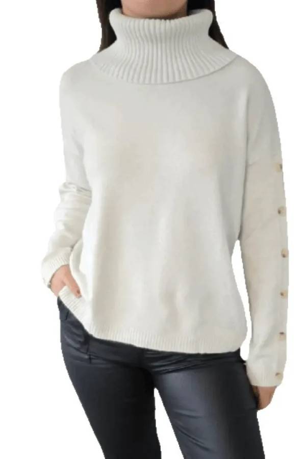 women's casual turtleneck button sweater