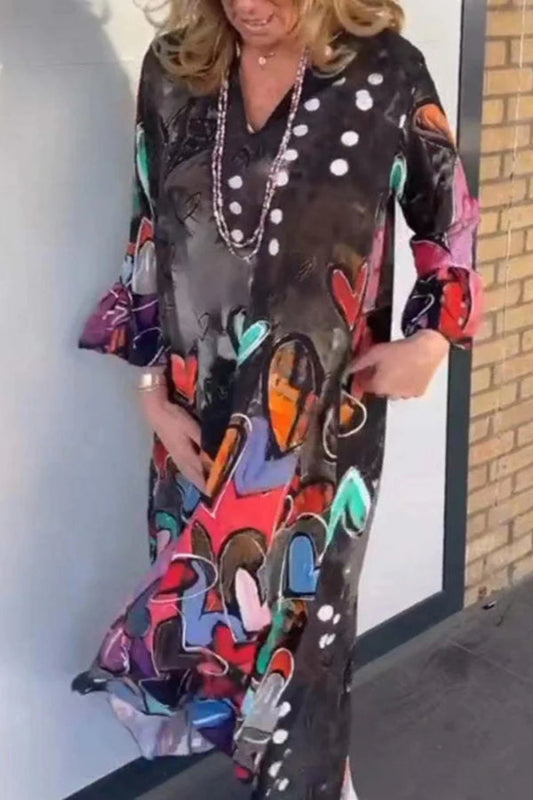 Casual Print Basic V Neck Long Sleeve Dresses