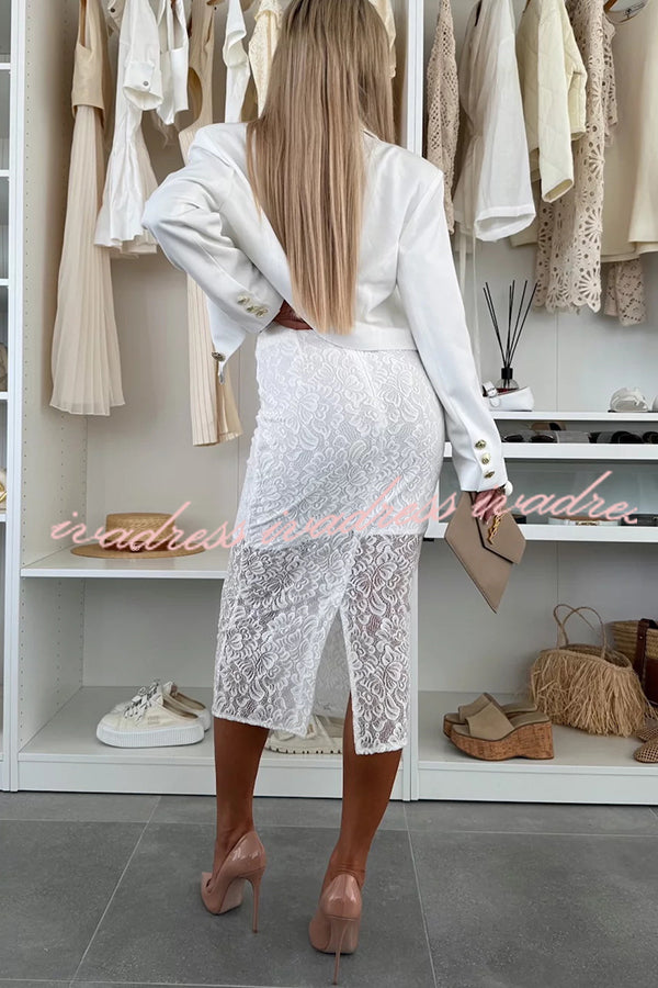 Ellien Solid Color Button Long Sleeve Crop Lapel Blazer