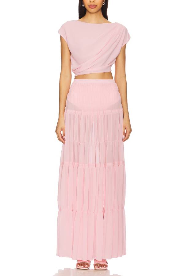 Stunning Chiffon Elastic Waist Layered A-line Maxi Skirt
