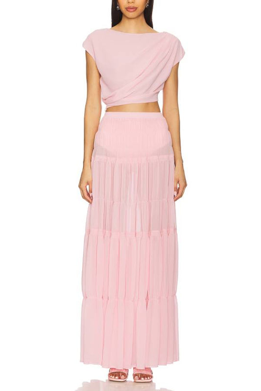 Stunning Chiffon Elastic Waist Layered A-line Maxi Skirt