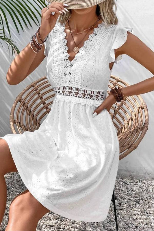 Vestido mini informal de punto jacquard con aberturas